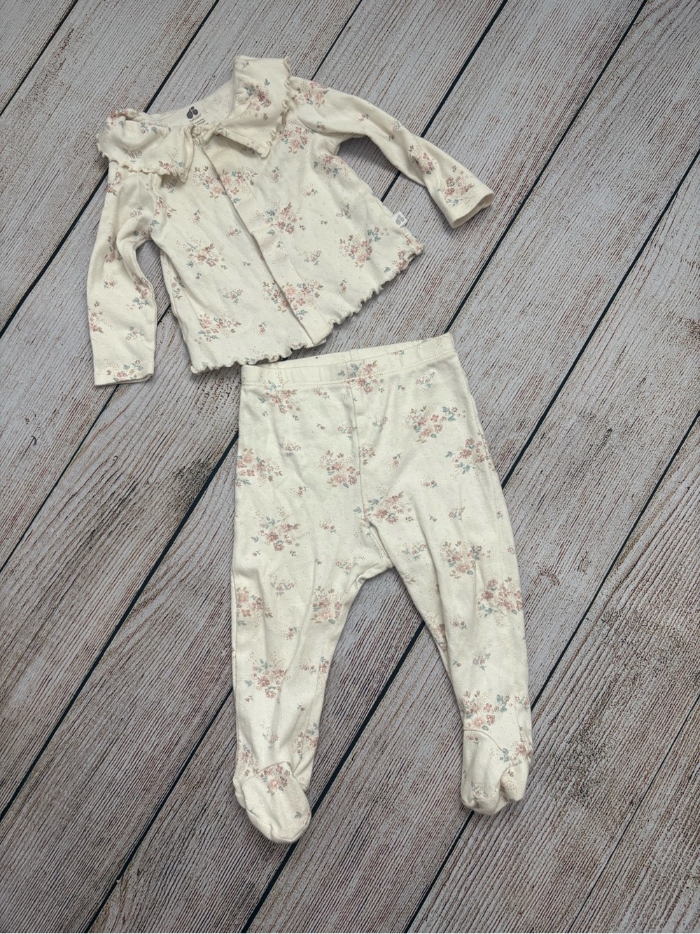 Just Born Cotton Cream Floral Ruffle-Trim Baby Set